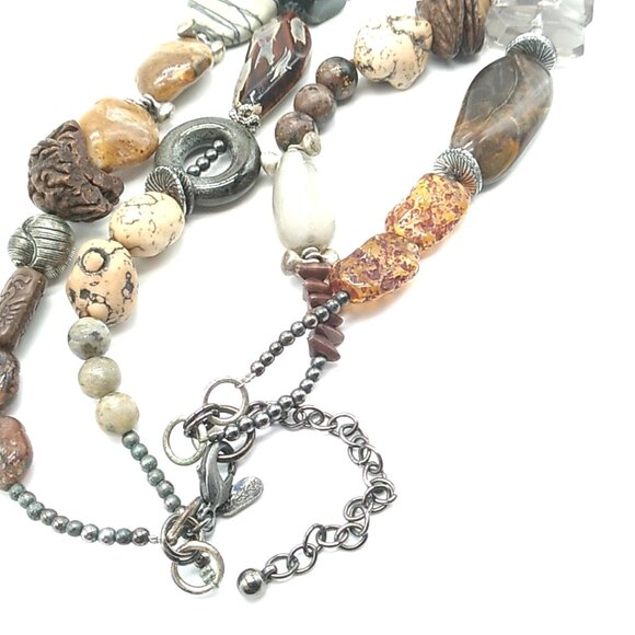 Treska Tribal Double Strand Beaded Necklace Earth Tones Signed - Picture 7 of 16